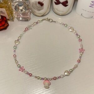 Handmade Pink and White Beaded Necklace